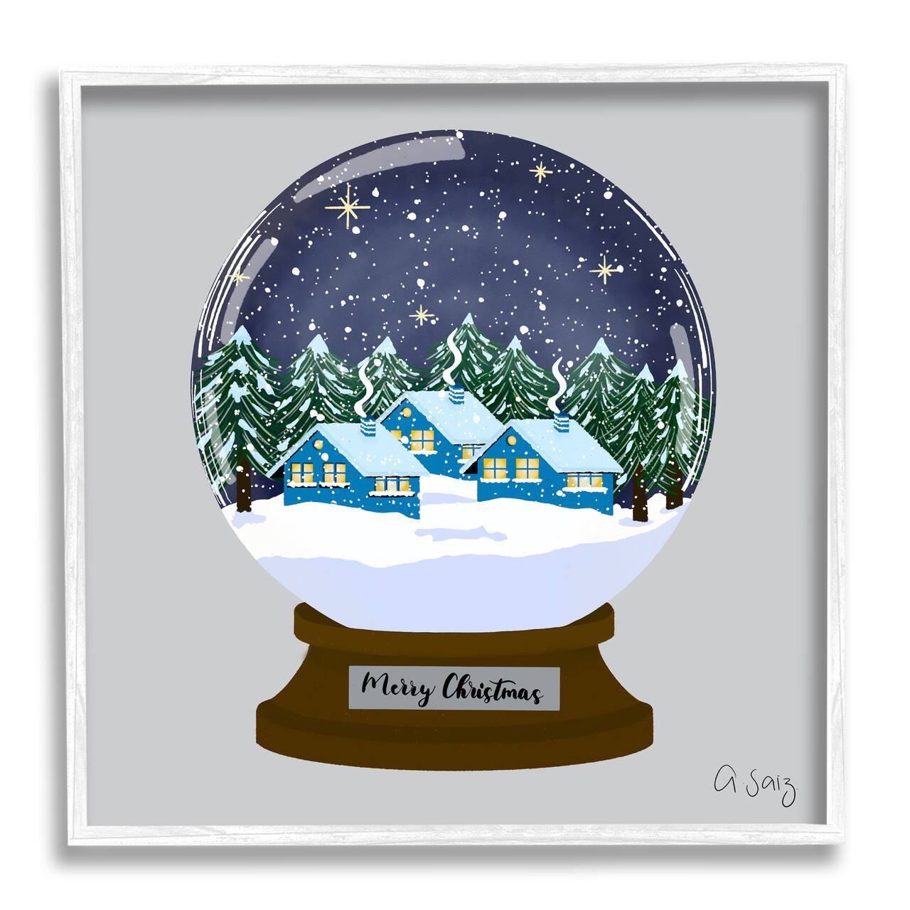 Stupell Industries Merry Christmas Winter Snow Globe Framed Giclee Art
